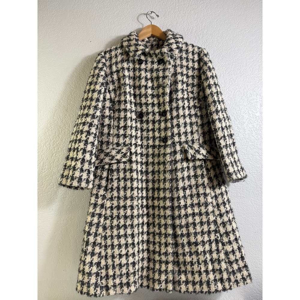 Vintage Bromleigh New York Houndstooth Wool Double Breasted Coat Black White